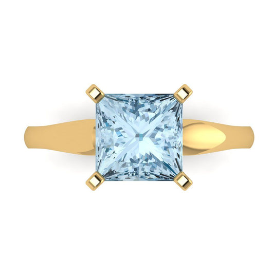 2.5 cttw Natural Aquamarine Solitaire  Engagement Ring - Solid Yellow Gold (VVS1, Princess Cut,8.5mm)