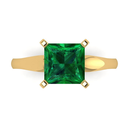 2.5 cttw Simulated Emerald Solitaire  Engagement Ring - Solid Yellow Gold (VVS1, Princess Cut,8.5mm)