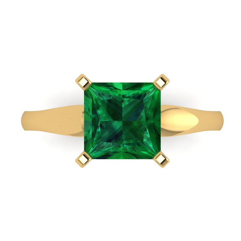 2.5 ct Brilliant Princess Cut Simulated Emerald Stone Yellow Gold Solitaire Ring