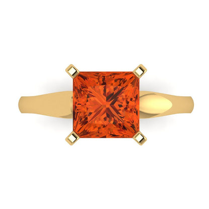 2.5 cttw Zirconia Simulated Red Diamond Solitaire  Engagement Ring - Solid Yellow Gold (VVS1, Princess Cut,8.5mm)