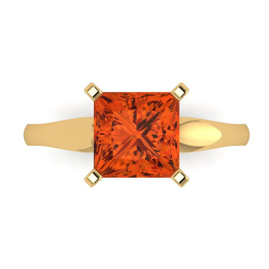 2.5 cttw Zirconia Simulated Red Diamond Solitaire  Engagement Ring - Solid Yellow Gold (VVS1, Princess Cut,8.5mm)