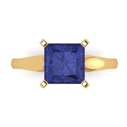 2.5 cttw Simulated Tanzanite Solitaire  Engagement Ring - Solid Yellow Gold (VVS1, Princess Cut,8.5mm)