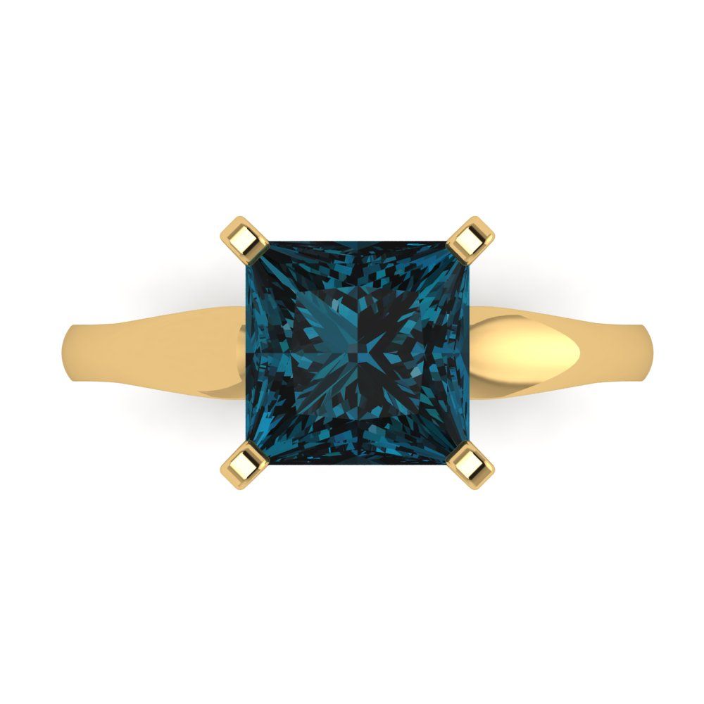 2.5 cttw Natural London Blue Topaz Solitaire  Engagement Ring - Solid Yellow Gold (VVS1, Princess Cut,8.5mm)