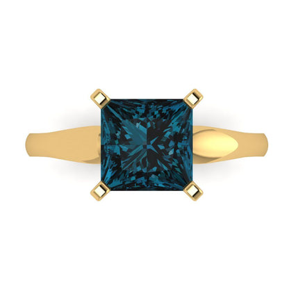 2.5 cttw Natural London Blue Topaz Solitaire  Engagement Ring - Solid Yellow Gold (VVS1, Princess Cut,8.5mm)