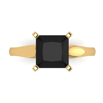 2.5 cttw Natural Onyx Solitaire  Engagement Ring - Solid Yellow Gold (VVS1, Princess Cut,8.5mm)
