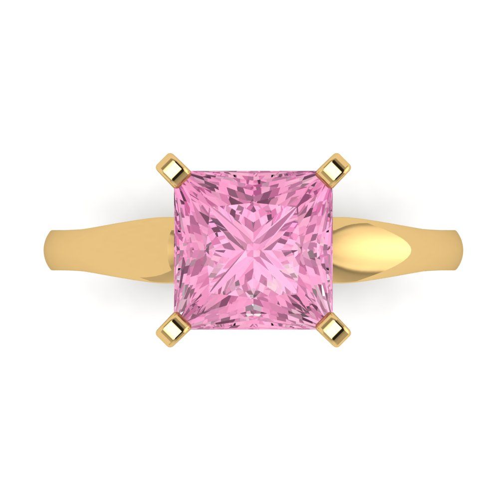 2.5 cttw Zirconia Simulated Pink Diamond Solitaire  Engagement Ring - Solid Gold (VVS1, Princess Cut,8.5mm)