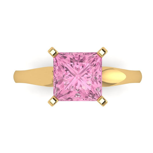 2.5 cttw Zirconia Simulated Pink Diamond Solitaire  Engagement Ring - Solid Yellow Gold (VVS1, Princess Cut,8.5mm)