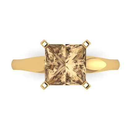 2.5 cttw Zirconia Simulated Champagne Diamond Solitaire  Engagement Ring - Solid Yellow Gold (VVS1, Princess Cut,8.5mm)