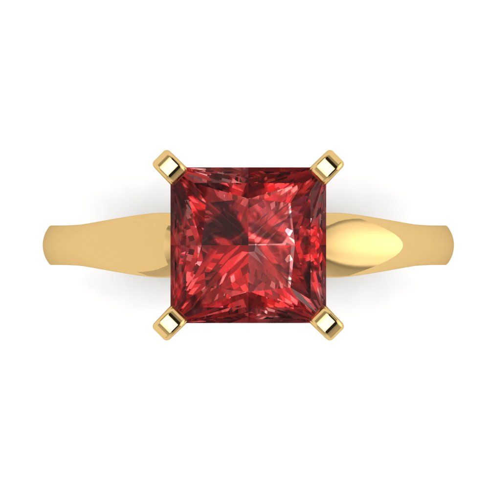 2.5 cttw Natural Garnet Solitaire  Engagement Ring - Solid Gold (Princess Cut,8.5mm)