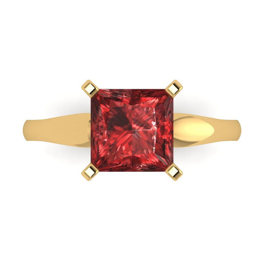 2.5 cttw Natural Garnet Solitaire  Engagement Ring - Solid Yellow Gold (VVS1, Princess Cut,8.5mm)