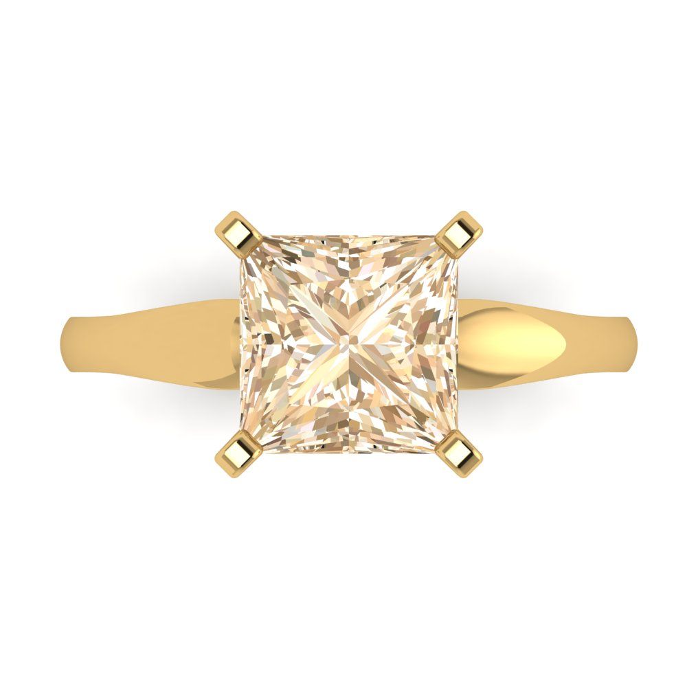 2.5 cttw Natural Morganite Solitaire  Engagement Ring - Solid Yellow Gold (VVS1, Princess Cut,8.5mm)