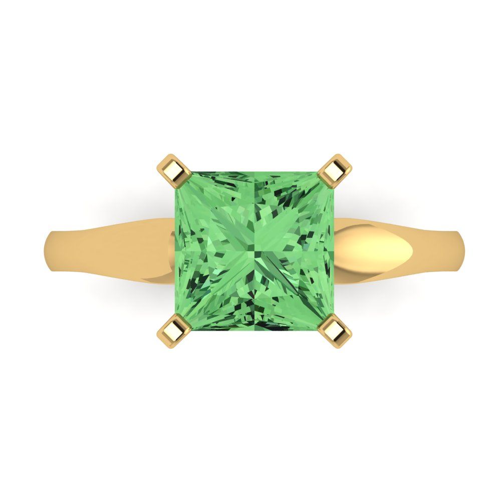 2.5 cttw Zirconia Simulated Green Diamond Solitaire  Engagement Ring - Solid Yellow Gold (VVS1, Princess Cut,8.5mm)