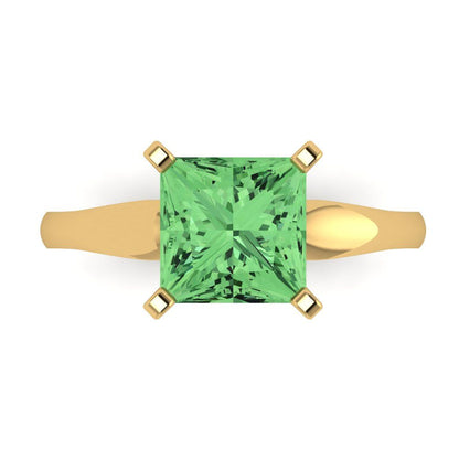 2.5 cttw Zirconia Simulated Green Diamond Solitaire  Engagement Ring - Solid Yellow Gold (VVS1, Princess Cut,8.5mm)