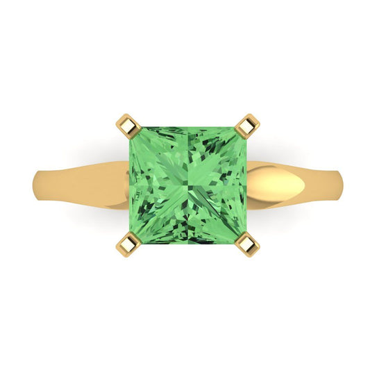 2.5 cttw Zirconia Simulated Green Diamond Solitaire  Engagement Ring - Solid Yellow Gold (VVS1, Princess Cut,8.5mm)