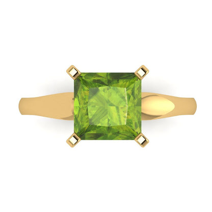 2.5 cttw Natural Peridot Solitaire  Engagement Ring - Solid Yellow Gold (VVS1, Princess Cut,8.5mm)