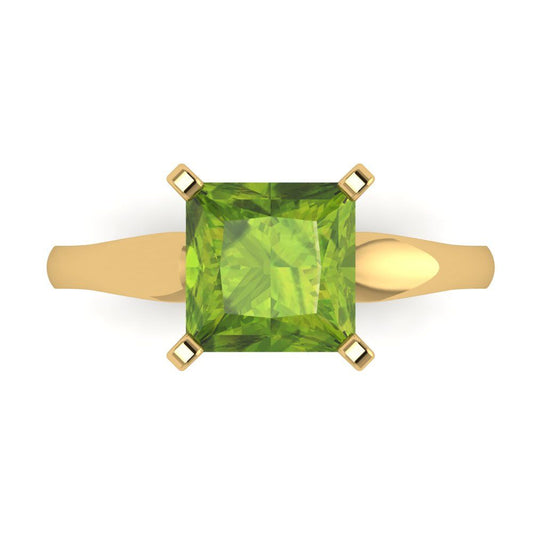 2.5 cttw Natural Peridot Solitaire  Engagement Ring - Solid Yellow Gold (VVS1, Princess Cut,8.5mm)