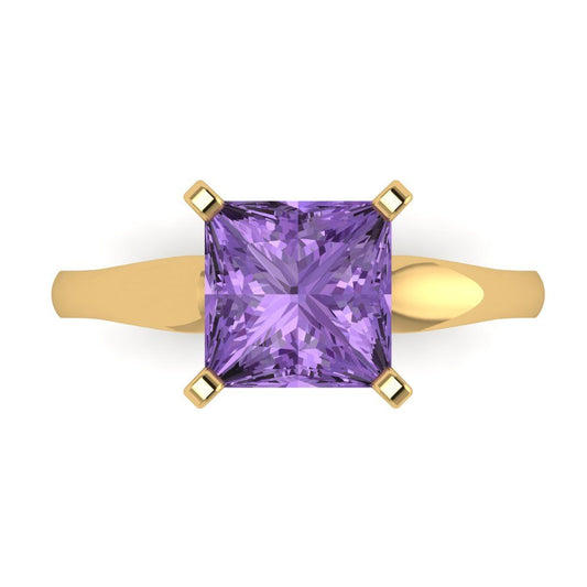 2.5 cttw Simulated Alexandrite Solitaire  Engagement Ring - Solid Yellow Gold (VVS1, Princess Cut,8.5mm)
