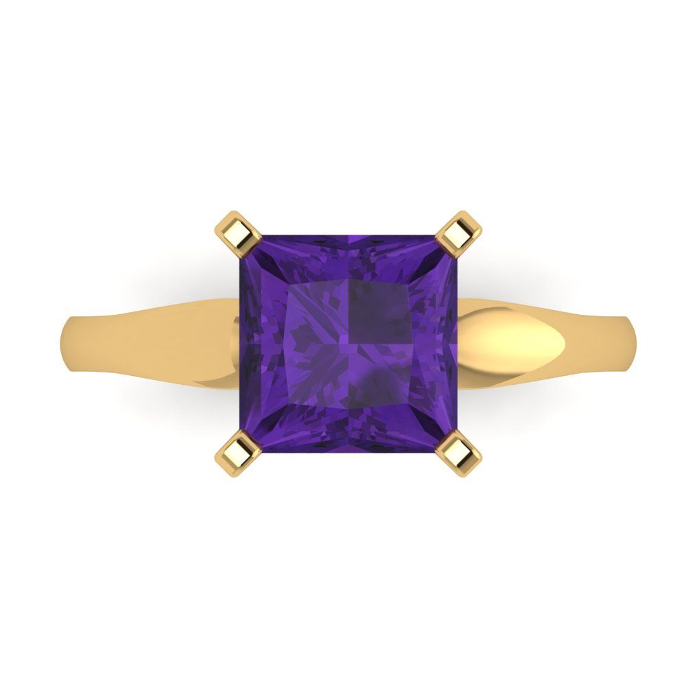 2.5 cttw Natural Amethyst Solitaire  Engagement Ring - Solid Gold (Princess Cut,8.5mm)