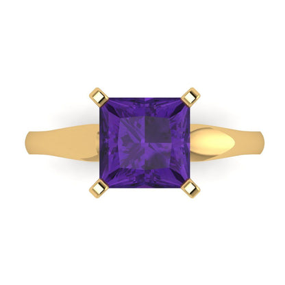 2.5 cttw Natural Amethyst Solitaire  Engagement Ring - Solid Gold (Princess Cut,8.5mm)