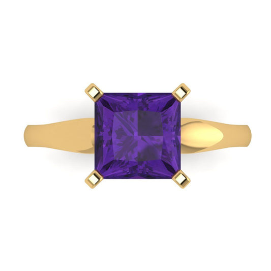 2.5 cttw Natural Amethyst Solitaire  Engagement Ring - Solid Yellow Gold (VVS1, Princess Cut,8.5mm)