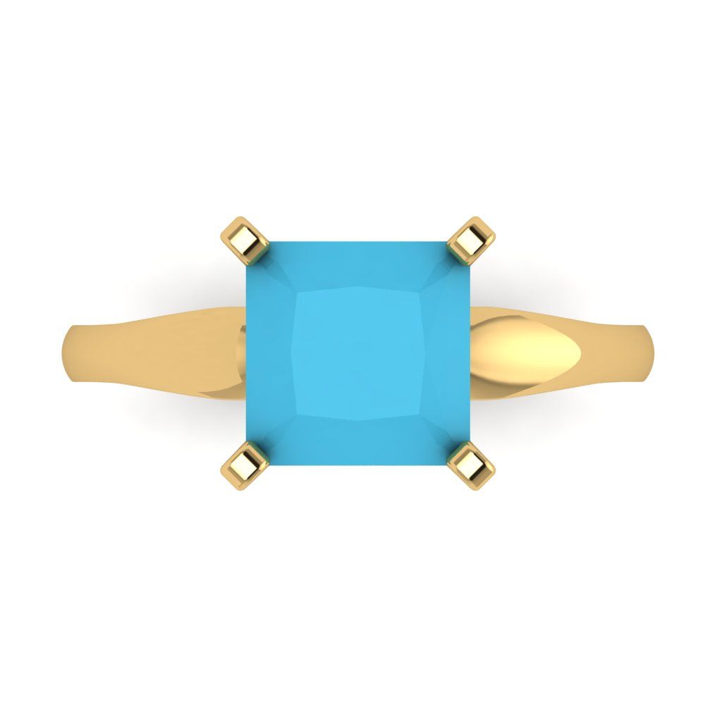 2.5 cttw Simulated Turquoise Solitaire  Engagement Ring - Solid Yellow Gold (VVS1, Princess Cut,8.5mm)