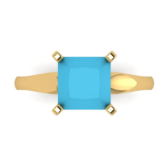 2.5 cttw Simulated Turquoise Solitaire  Engagement Ring - Solid Yellow Gold (VVS1, Princess Cut,8.5mm)