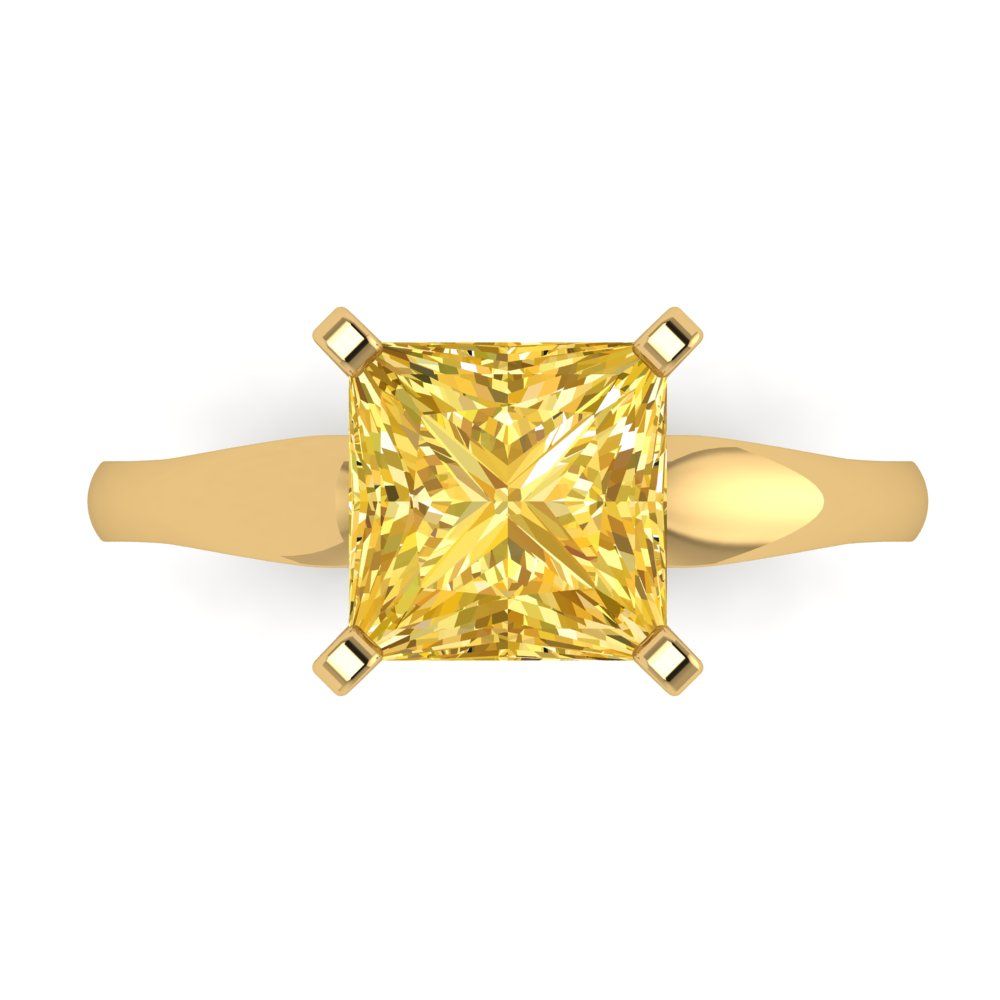 2.5 cttw Zirconia Simulated Yellow Diamond Solitaire  Engagement Ring - Solid Yellow Gold (VVS1, Princess Cut,8.5mm)