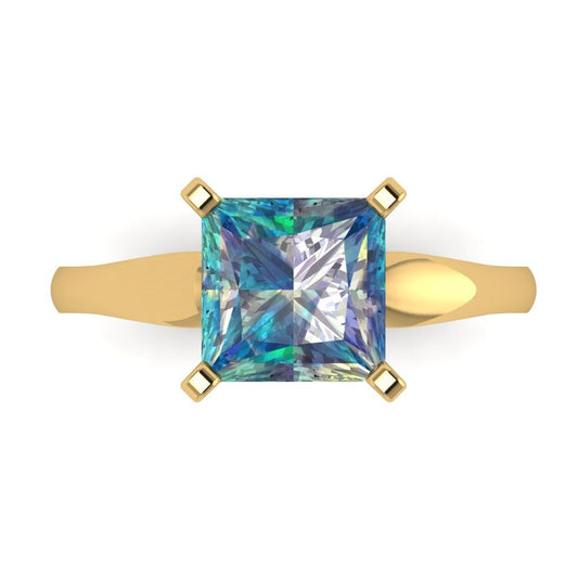 2.5 cttw Blue Moissanite Solitaire  Engagement Ring - Solid Yellow Gold (VVS1, Princess Cut,8.5mm)