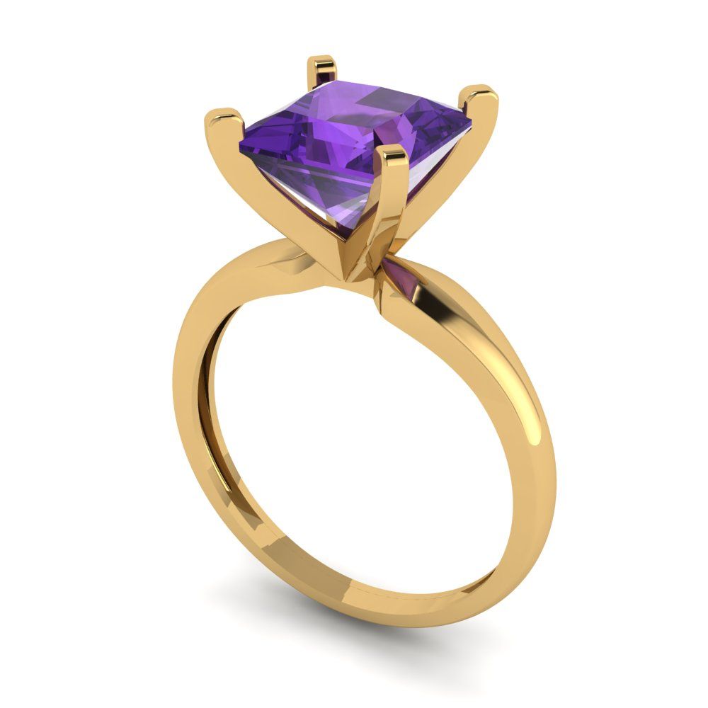 2.5 cttw Natural Amethyst Solitaire  Engagement Ring - Solid Gold (Princess Cut,8.5mm)