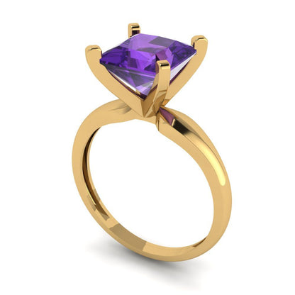 2.5 cttw Natural Amethyst Solitaire  Engagement Ring - Solid Gold (Princess Cut,8.5mm)