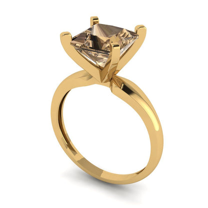 2.5 cttw Zirconia Simulated Champagne Diamond Solitaire  Engagement Ring - Solid Yellow Gold (VVS1, Princess Cut,8.5mm)