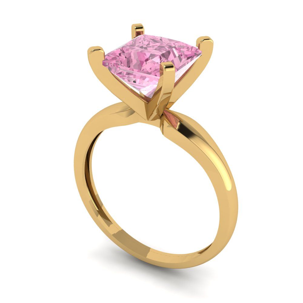 2.5 cttw Zirconia Simulated Pink Diamond Solitaire  Engagement Ring - Solid Gold (VVS1, Princess Cut,8.5mm)