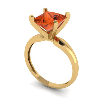 2.5 cttw Zirconia Simulated Red Diamond Solitaire  Engagement Ring - Solid Yellow Gold (VVS1, Princess Cut,8.5mm)