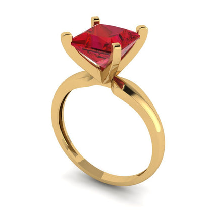 2.5 cttw Simulated Ruby Solitaire  Engagement Ring - Solid Yellow Gold (VVS1, Princess Cut,8.5mm)