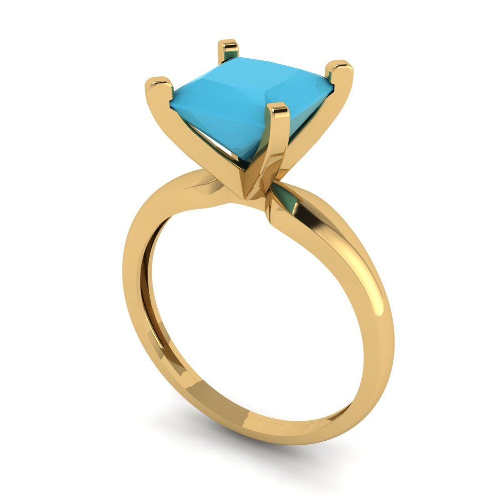 2.5 cttw Simulated Turquoise Solitaire  Engagement Ring - Solid Yellow Gold (VVS1, Princess Cut,8.5mm)