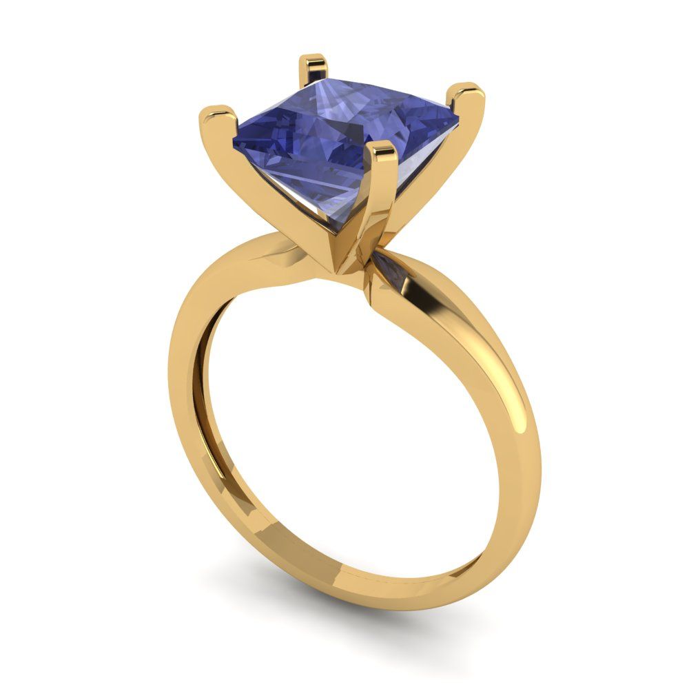 2.5 cttw Simulated Tanzanite Solitaire  Engagement Ring - Solid Yellow Gold (VVS1, Princess Cut,8.5mm)
