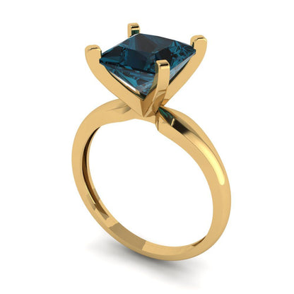 2.5 cttw Natural London Blue Topaz Solitaire  Engagement Ring - Solid Yellow Gold (VVS1, Princess Cut,8.5mm)