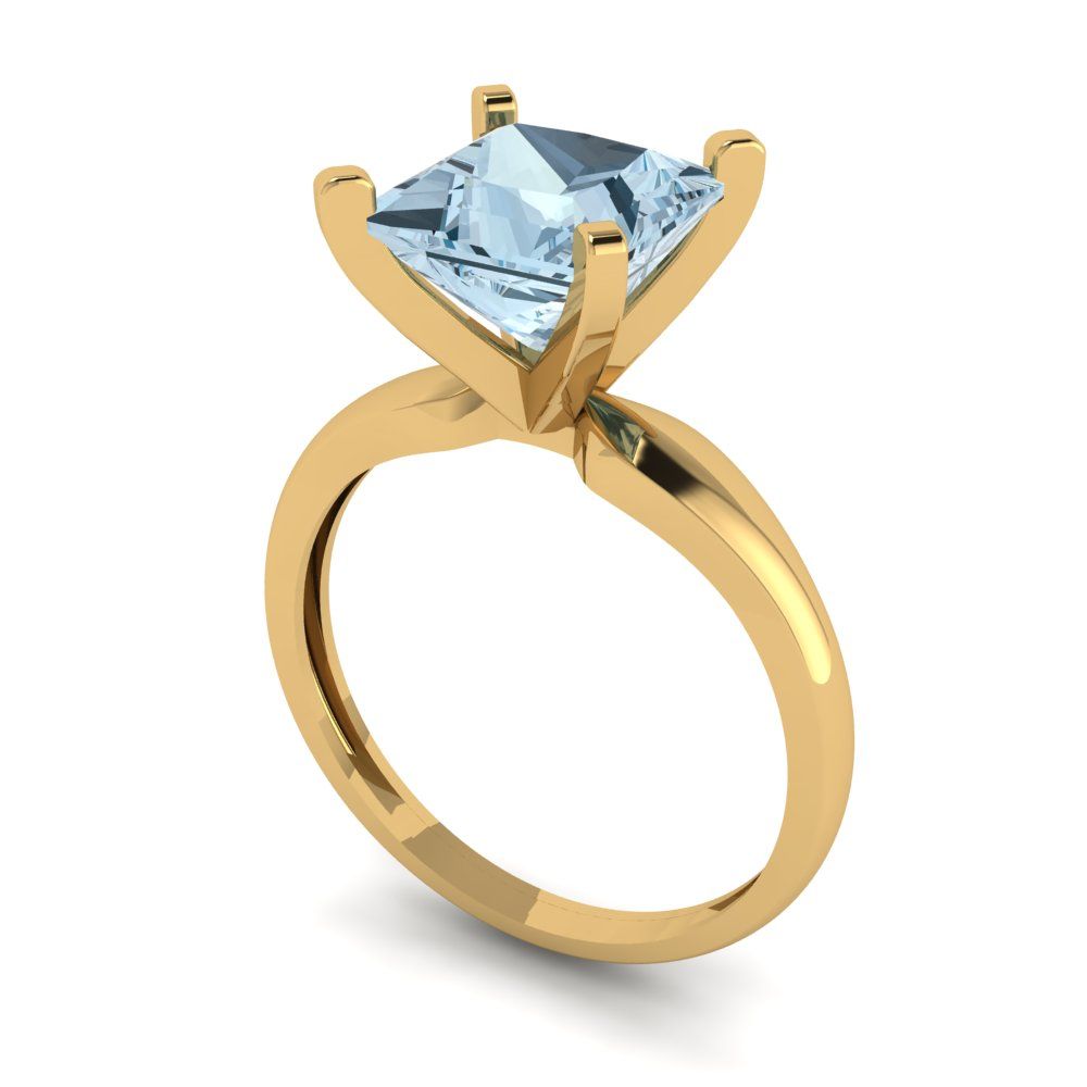 2.5 cttw Zirconia Simulated Blue Diamond Solitaire  Engagement Ring - Solid Gold (VVS1, Princess Cut,8.5mm)