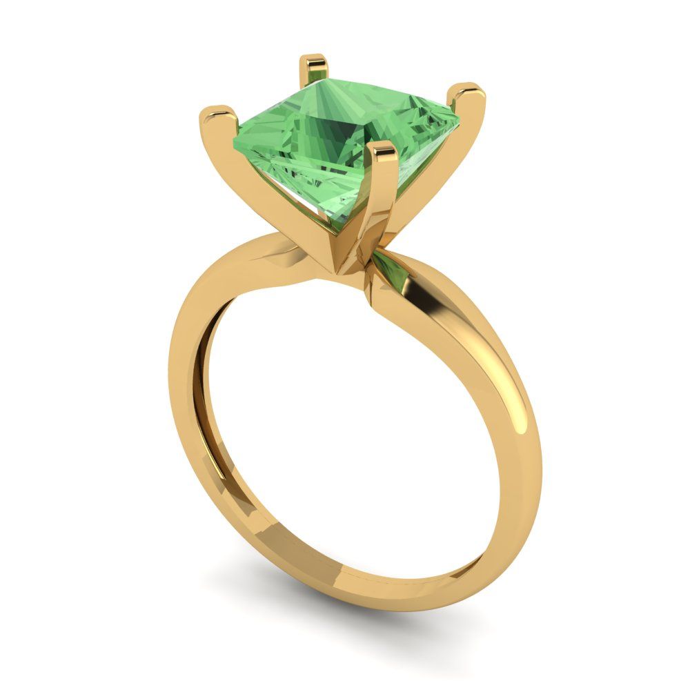 2.5 cttw Zirconia Simulated Green Diamond Solitaire  Engagement Ring - Solid Yellow Gold (VVS1, Princess Cut,8.5mm)