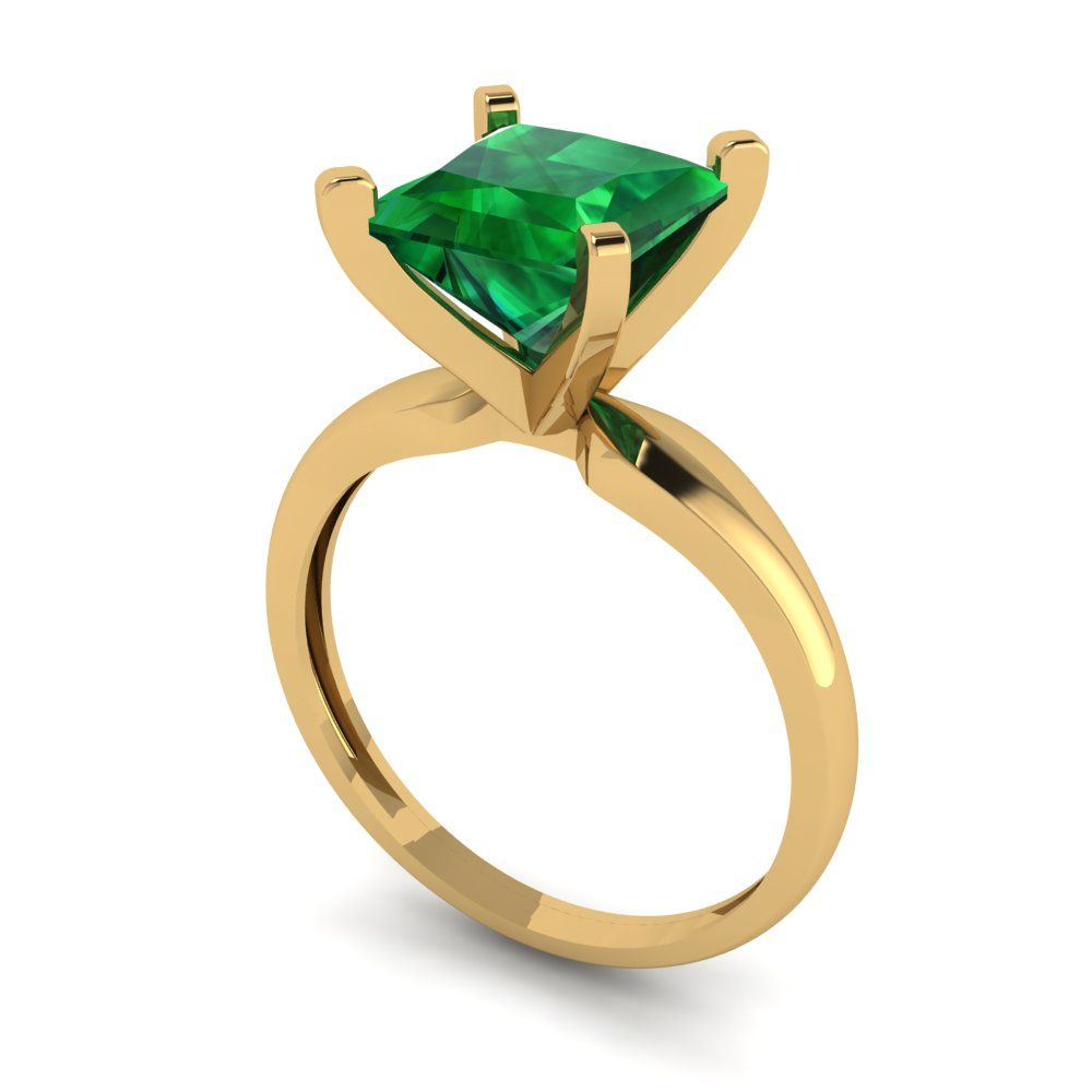 2.5 cttw Simulated Emerald Solitaire  Engagement Ring - Solid Gold (Princess Cut,8.5mm)