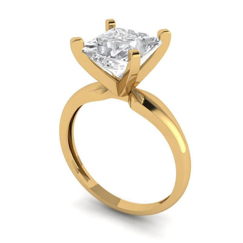 2.5 ct Brilliant Princess Cut Clear Simulated Diamond Stone Yellow Gold Solitaire Ring