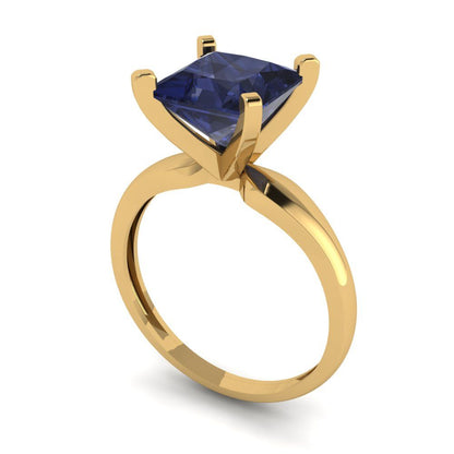 2.5 cttw Simulated Blue Sapphire Solitaire  Engagement Ring - Solid Yellow Gold (VVS1, Princess Cut,8.5mm)