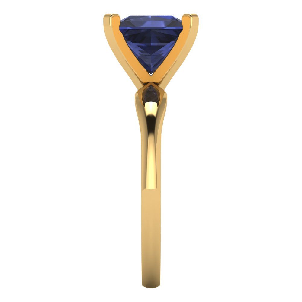 2.5 cttw Simulated Blue Sapphire Solitaire  Engagement Ring - Solid Yellow Gold (VVS1, Princess Cut,8.5mm)
