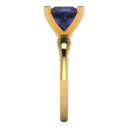 2.5 cttw Simulated Blue Sapphire Solitaire  Engagement Ring - Solid Yellow Gold (VVS1, Princess Cut,8.5mm)