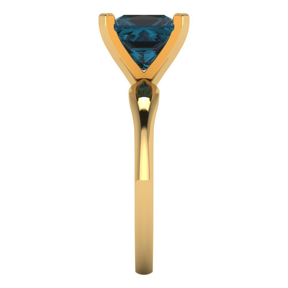 2.5 cttw Natural London Blue Topaz Solitaire  Engagement Ring - Solid Yellow Gold (VVS1, Princess Cut,8.5mm)