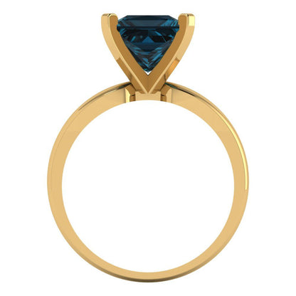 2.5 cttw Natural London Blue Topaz Solitaire  Engagement Ring - Solid Yellow Gold (VVS1, Princess Cut,8.5mm)