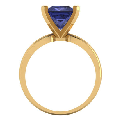 2.5 cttw Simulated Tanzanite Solitaire  Engagement Ring - Solid Yellow Gold (VVS1, Princess Cut,8.5mm)