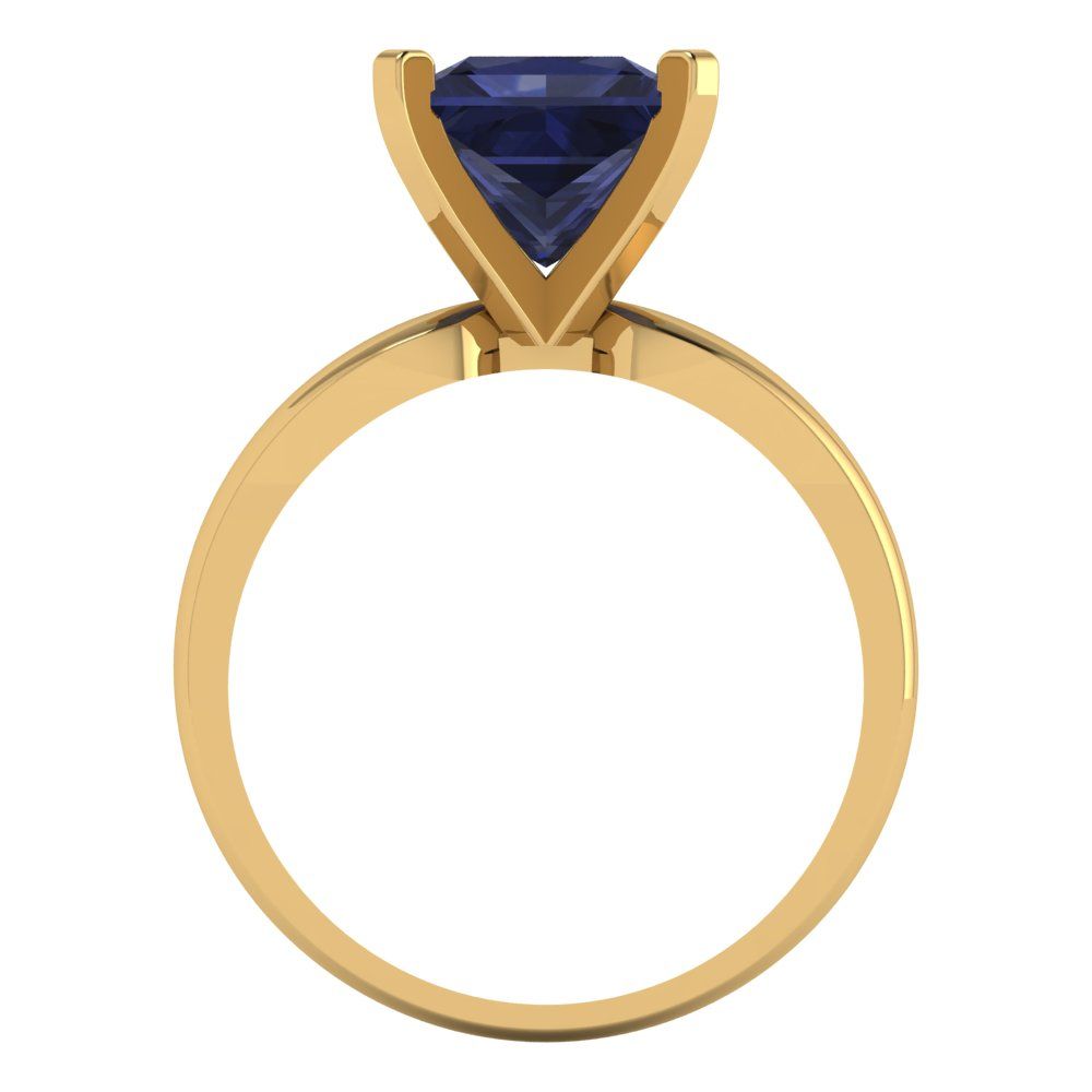 2.5 cttw Simulated Blue Sapphire Solitaire  Engagement Ring - Solid Yellow Gold (VVS1, Princess Cut,8.5mm)