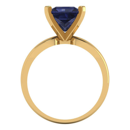 2.5 cttw Simulated Blue Sapphire Solitaire  Engagement Ring - Solid Yellow Gold (VVS1, Princess Cut,8.5mm)