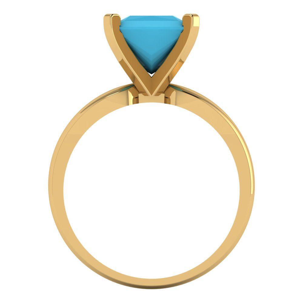 2.5 cttw Simulated Turquoise Solitaire  Engagement Ring - Solid Yellow Gold (VVS1, Princess Cut,8.5mm)